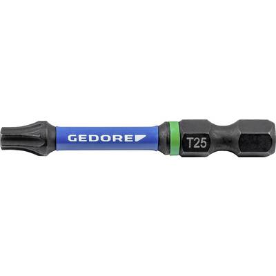 T25 Torx-Bit von Gedore, mit blauem Körper und grünem Band, verwendet zum Antreiben von Schrauben mit T25 Torx-Kopf.