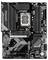 Draufsicht auf ein schwarzes Gaming-Motherboard von Gigabyte mit mehreren Steckplätzen für RAM, PCIe und Konnektoren. Prominentes Branding-Design.