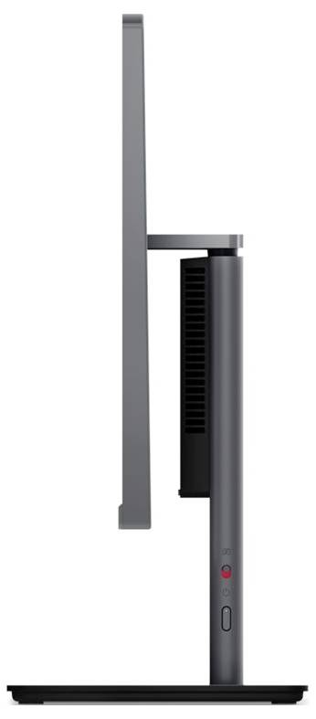 Seitenansicht eines schlanken, modernen Computermonitors mit einem eleganten Ständer, der sein ultradünnes Profil und minimalistisches Design zur Geltung bringt.