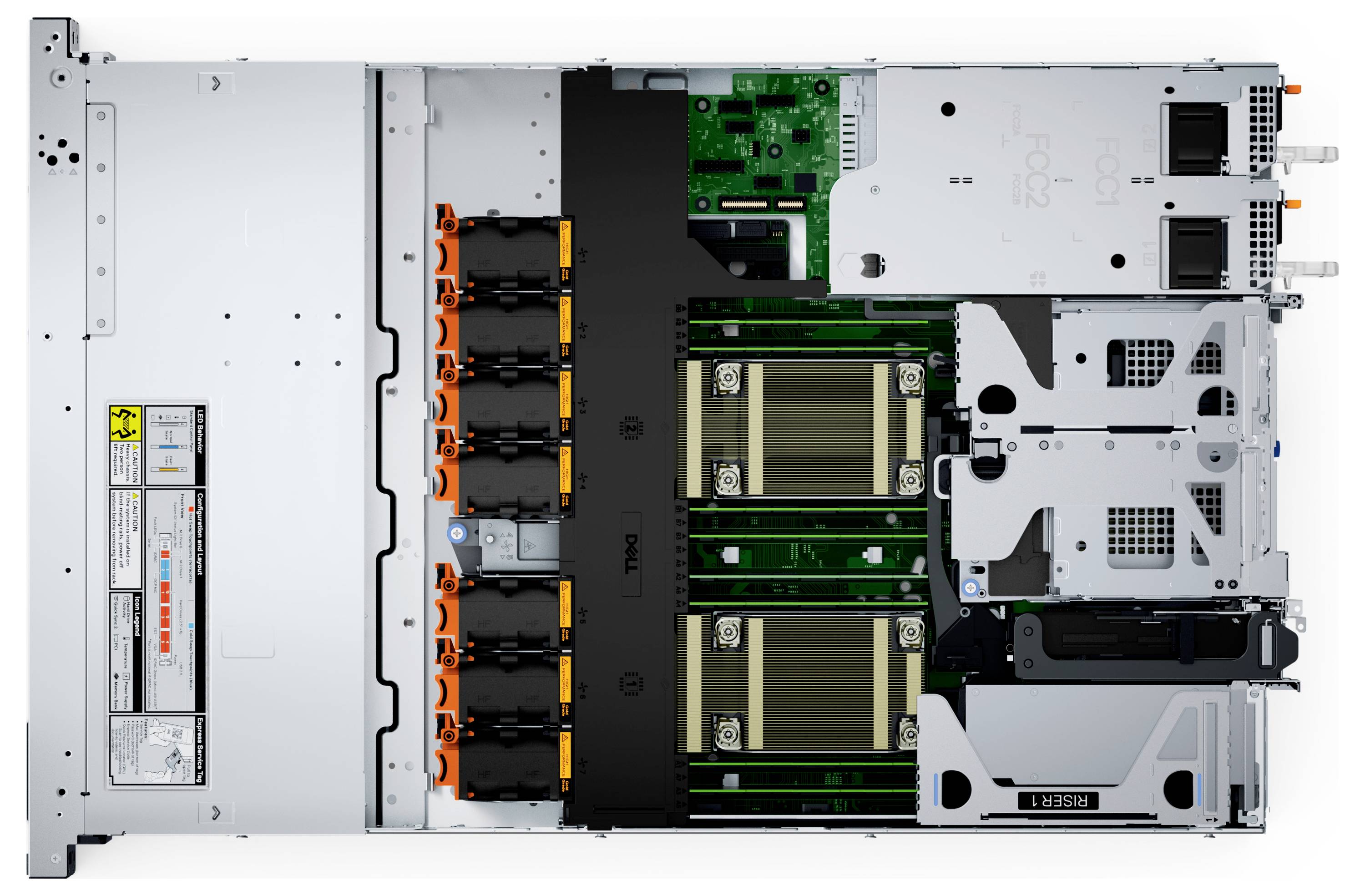 Server mit mehreren Komponenten und sichtbaren Erweiterungssteckplätzen; konzipiert für High-Performance-Computing- und Datenverarbeitungsaufgaben.