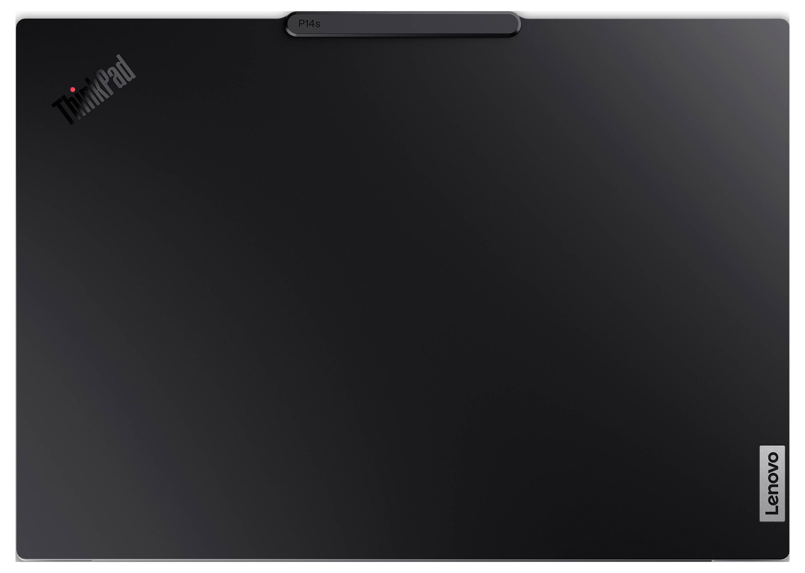 Das Bild zeigt den geschlossenen Deckel eines schwarzen Lenovo ThinkPad-Laptops mit dem ThinkPad-Logo oben links und dem Lenovo-Logo unten rechts.