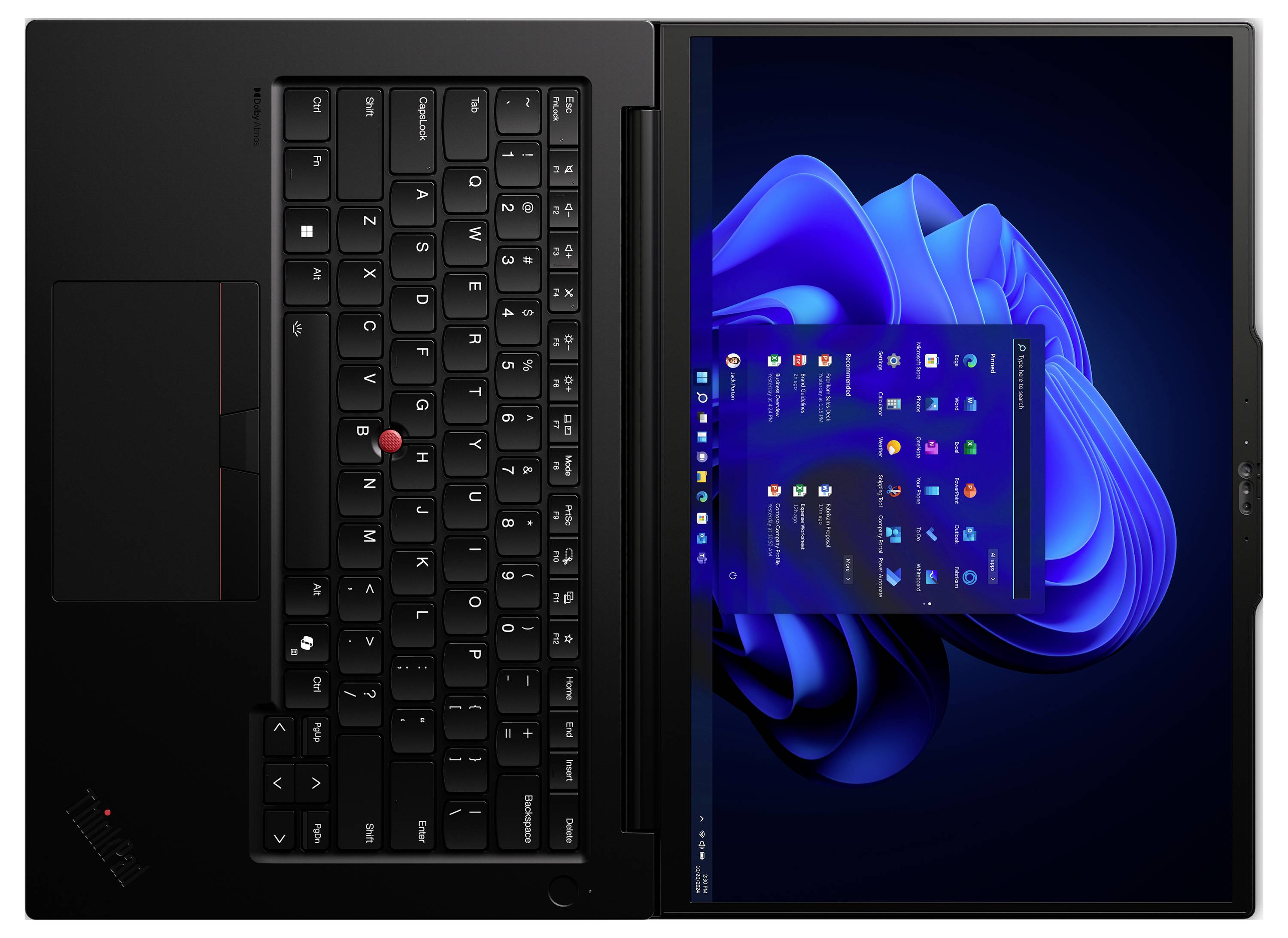 Ein Laptop mit einer Tastatur und einem offenen Bildschirm, der eine digitale Benutzeroberfläche auf blauem Hintergrund anzeigt.