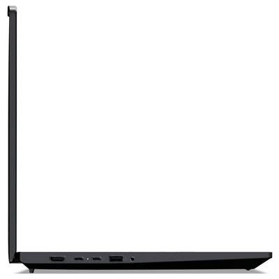 Ein schlanker, dünner schwarzer Laptop von der Seite betrachtet, der mehrere Anschlüsse zeigt, darunter HDMI, USB-C, USB-A und eine Audiobuchse.