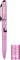 Ein rosa Stift mit bunten Sprinkle-Mustern, ausgestattet mit einem Clip und einem Druckmechanismus. Eine passende Stiftkappe wird separat gezeigt.