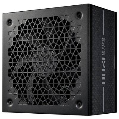 Stromversorgungsgerät 'Elite Gold 1200' mit schwarzem Maschenrost und sichtbarem Kühlventilator.