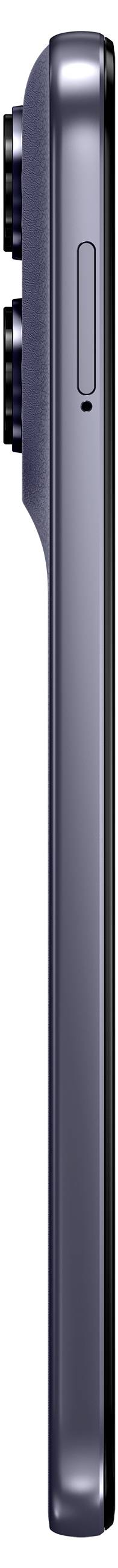 Das Bild zeigt ein Smartphone von der Seite, das sein dünnes Design und das Kameramodul oben links hervorhebt.