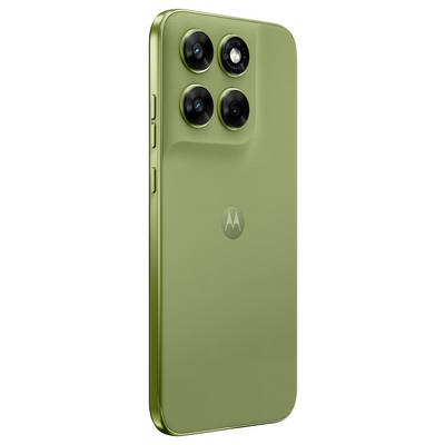 Grünes Smartphone mit matter Oberfläche, ausgestattet mit einer Triple-Kamera-Anordnung in der oberen linken Ecke und einem dezenten Logo in der Mitte.