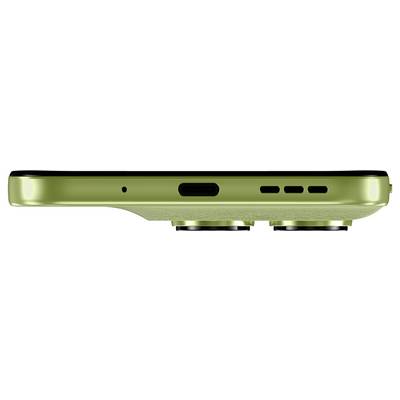 Seitenansicht eines grünen Smartphones mit Lautstärkereglern, einem Ladeanschluss und Kameralinsen.