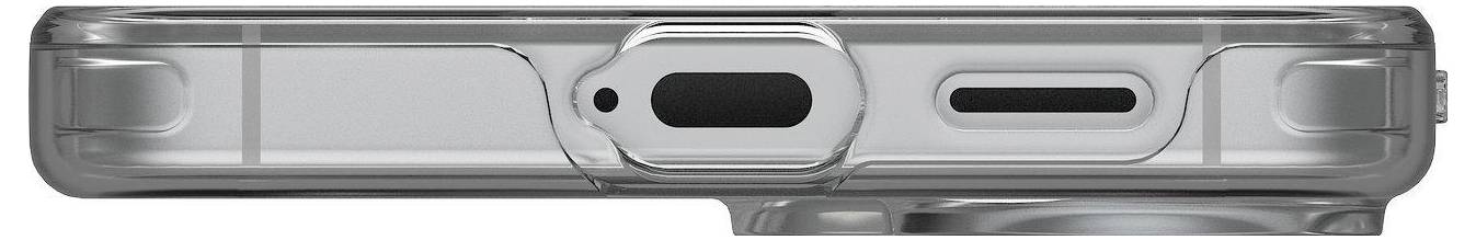 Nahaufnahme eines schwarzen, schlanken elektronischen Geräts, das zwei Tasten an seiner Seite zeigt, wahrscheinlich zur Lautstärkeregelung.