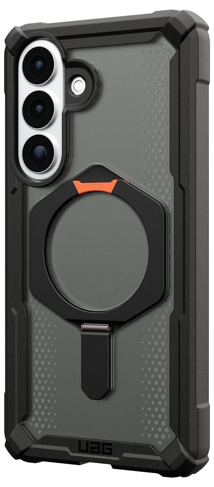 Eine robuste Smartphone-Schutzhülle mit integriertem Ständer und kreisförmigem Griff, die das Telefon schützt und zusätzliche Funktionalität bietet.