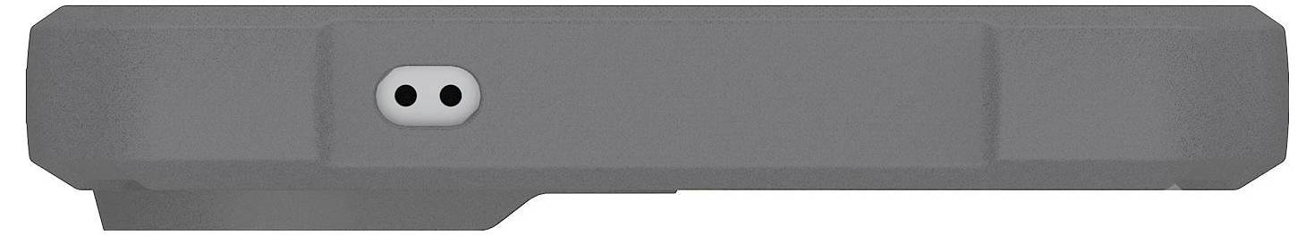 Schlankes Smartphone mit schwarzem Rahmen und reflektivem Bildschirm, der ein subtiles abstraktes Design in Blau- und Grautönen anzeigt.