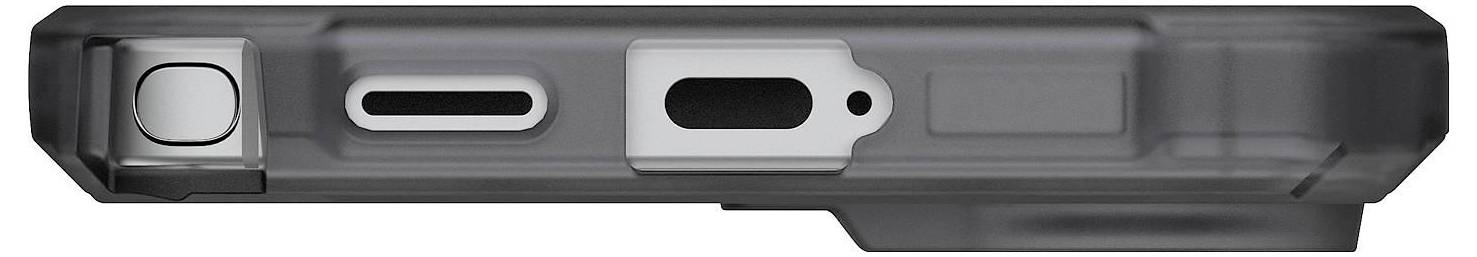 Schwarze Smartphone-Hülle mit strukturiertem, gepunkteter Oberfläche, mit drei prominenten Kameralinsen-Ausschnitten und UAG-Branding am unteren Ende.