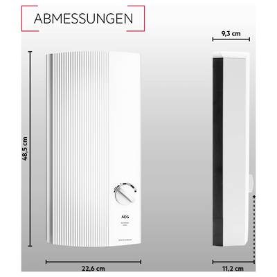 Montageabbildung eines Geräts mit Maßen: 19 cm Breite, 39,5 cm Höhe, Bohrabstand 19 cm, unten 10 cm; VDE-geprüft.