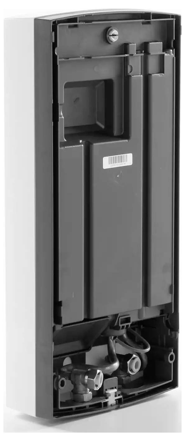Ein wandmontierter, rechteckiger Gasbrenner mit sichtbaren internen Komponenten, einschließlich Ventile und Rohre, verwendet für Heizungssysteme.