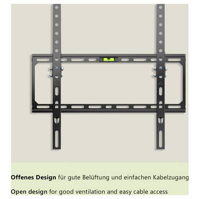 "Offenes Design für gute Belüftung und einfachen Kabelzugang" unter einem Bild einer Wandhalterung geschrieben, das ihre Eigenschaften anzeigt.