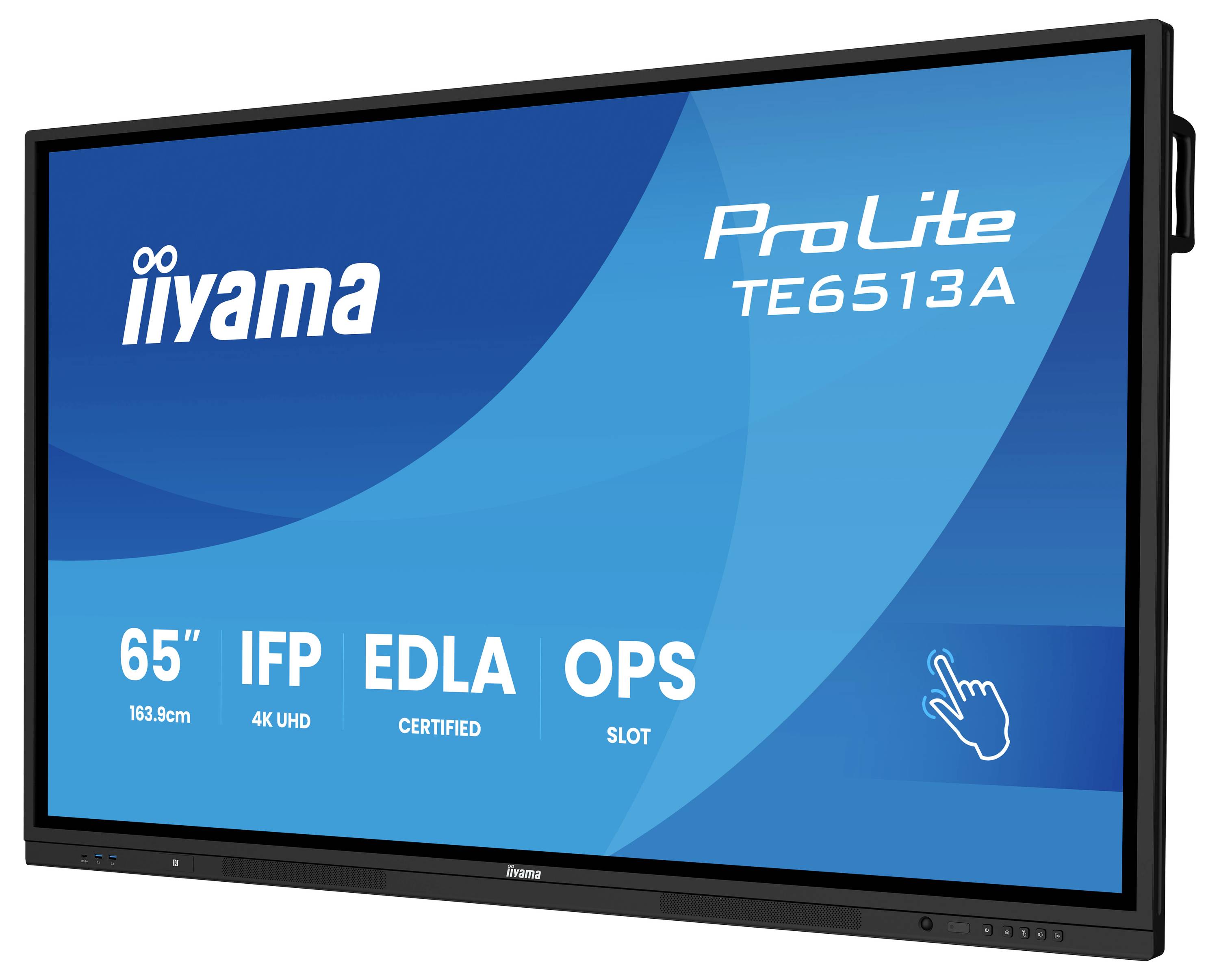 Ein schwarzer Computermonitor von hinten betrachtet, mit dem Ständer und der Iiyama-Marke oben.