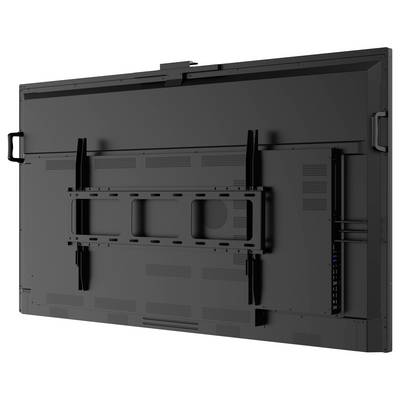 Großes Display mit "iiyama ProLite TE7513A". Details: 75 Zoll, IFP, 4K UHD, EDLA-zertifiziert, OPS-Steckplatz. Blauer Hintergrund mit Touch-Symbol.