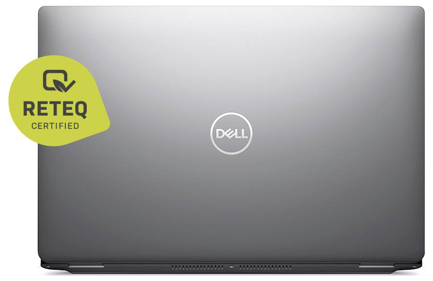 Ein zugeklappter Laptop mit einem Dell-Logo auf dem Deckel. Ein grünes Abzeichen an der Seite trägt die Aufschrift "RETEQ Certified".