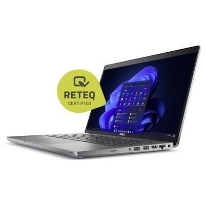 Ein silberner Laptop mit einer Windows-Oberfläche und einem "RETEQ Zertifiziert"-Abzeichen auf einem grünen Kreis, das den aufgearbeiteten Status kennzeichnet.