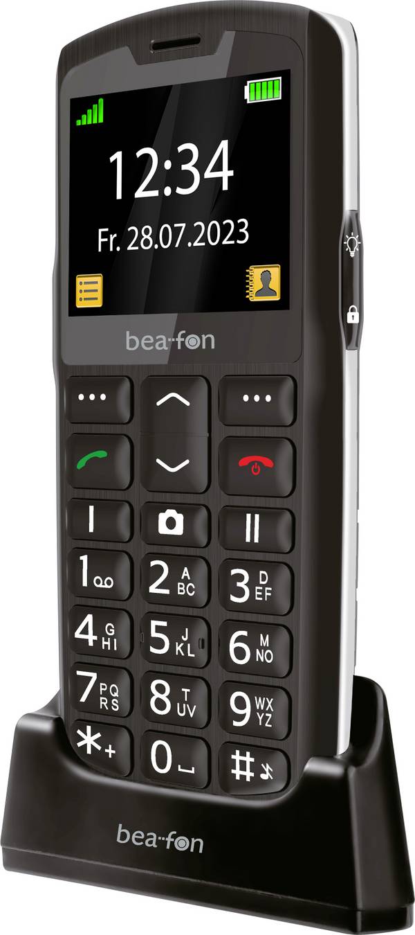 beafon SL260 2 G Senioren-Handy SOS Taste, mit Ladestation Schwarz, Silber