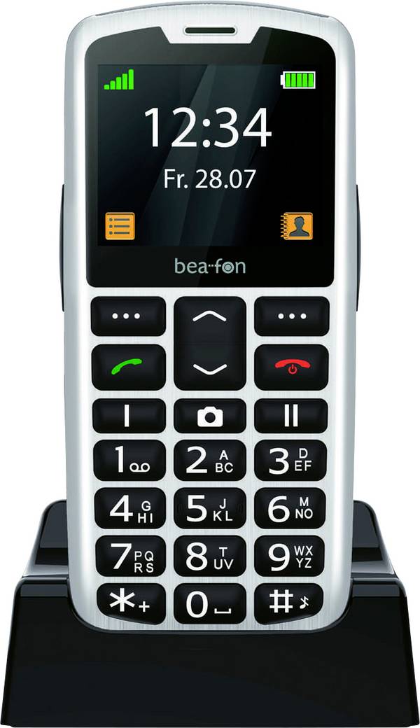 beafon SL260 LTE Senioren-Handy SOS Taste, mit Ladestation Schwarz, Silber