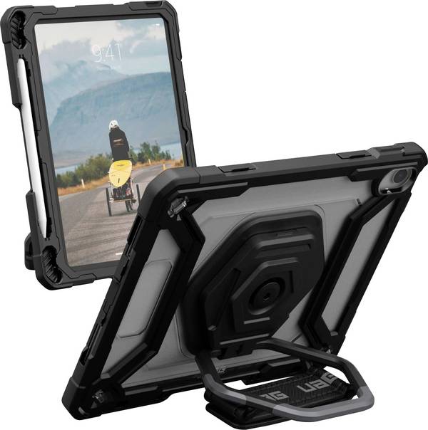 Urban Armor Gear Plasma Handstrap, Kickstand & Screen Protection Case Tablet Hülle Apple Apple iPad 10,9" (10. Generation 2022), iPad 11" (A16 - 11. Generation 2025)  OutdoorCase Schwarz, Transparent
