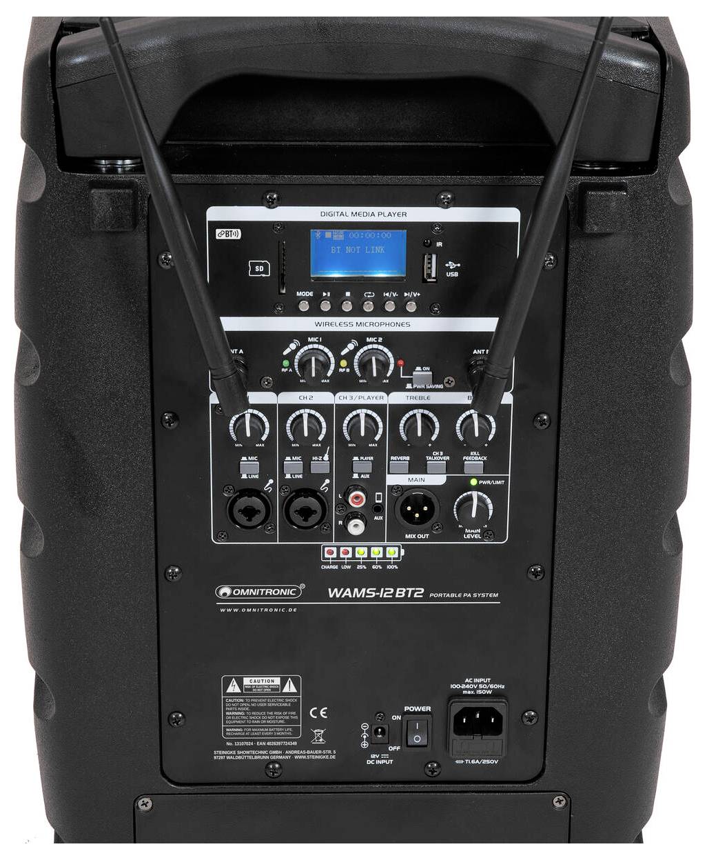 Omnitronic WAMS-12BT2 Karaoke-Anlage Mobiler PA Lautsprecher-3