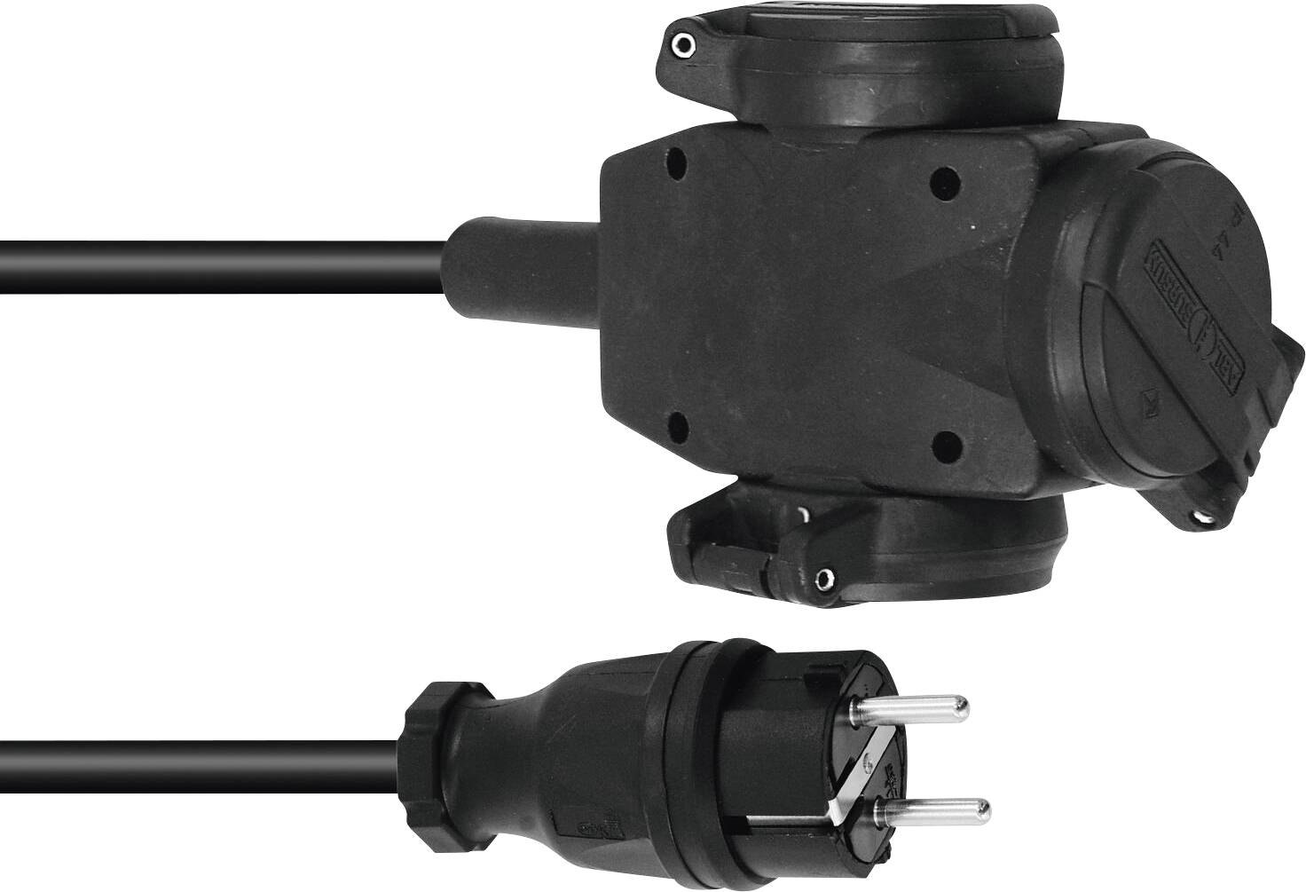 PSSO Strom Verlängerungskabel [1x Schutzkontakt-Stecker - 3x Schutzkontakt-Steckdose] 15 m Schwarz