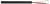Ein schwarzes Kabel mit zwei freiliegenden Kupferdrähten, einer mit weißer Isolierung und der andere mit roter Isolierung, das für elektrische Verbindungen verwendet wird.