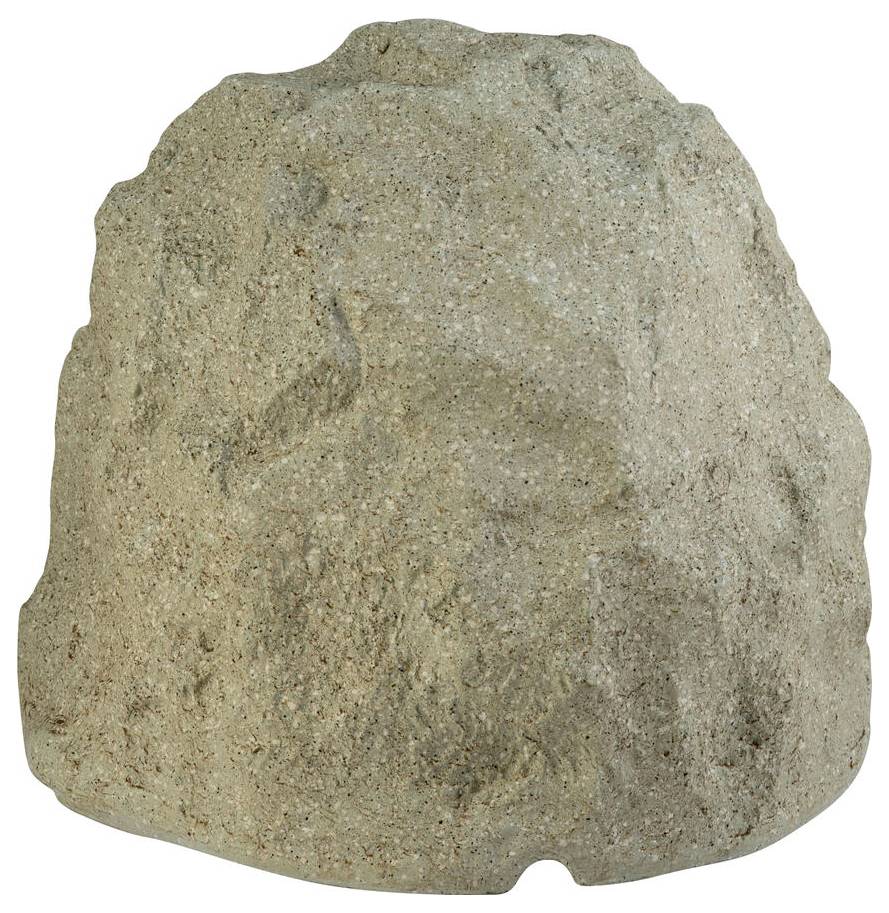 Ein großer, strukturierter Stein mit einer rauen Oberfläche, der natürlichem Stein ähnelt. Er hat eine unregelmäßige Form und ist hauptsächlich graubeige gefärbt.
