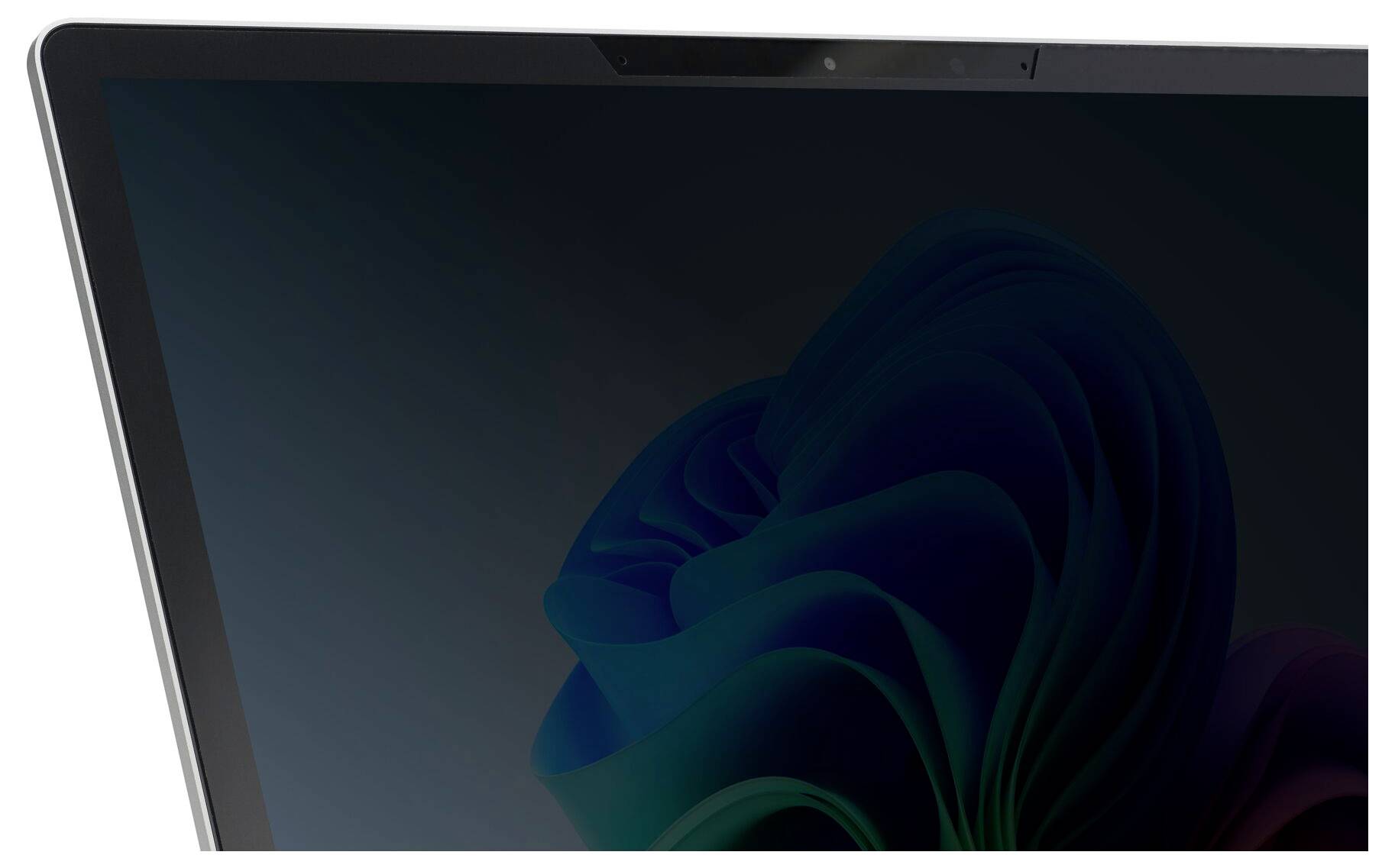 Ein Laptop-Bildschirm, auf dem ein lebendiges, abstraktes digitales Muster angezeigt wird, das fortschrittliche Technologie oder kreatives digitales Design suggeriert.
