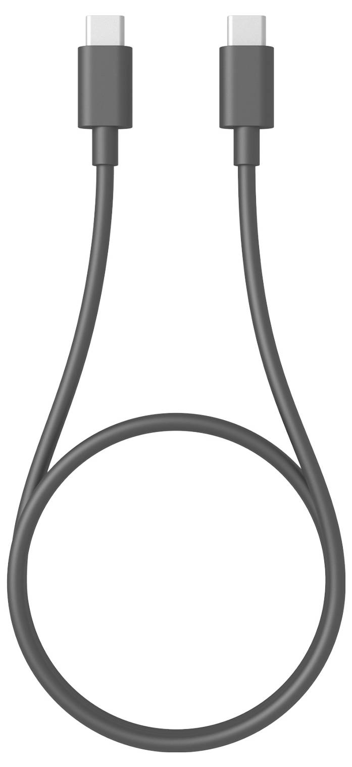 Ein aufgerolltes USB-C-auf-USB-C-Kabel in grauer Farbe, geeignet zum Laden oder zur Datenübertragung zwischen kompatiblen Geräten.