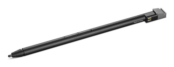 Ein schwarzer Stylus-Stift mit einer spitzen Spitze und einem flachen Ende mit Clip, entwickelt zur Verwendung mit digitalen Geräten.
