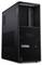 Schwarzer Lenovo-Desktop-Tower mit „ThinkStation"-Branding, mit hexagonalem Mesh-Frontpanel und mehreren Anschlüssen, einschließlich USB und Audio.