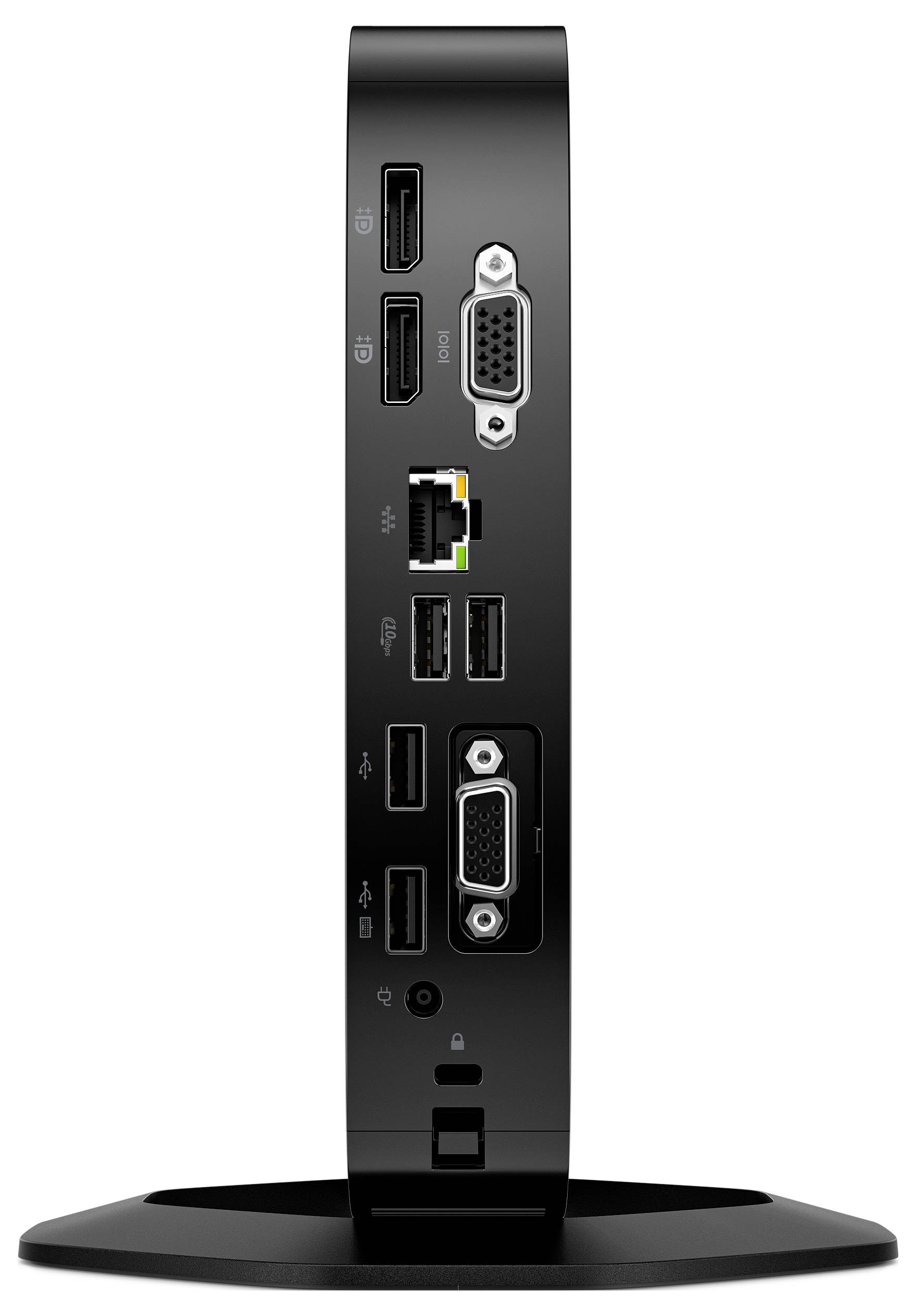 Schwarze Computer-Dockingstation mit mehreren Anschlüssen, einschließlich HDMI, VGA, Ethernet, USB und Audio für Konnektivität und Erweiterung.