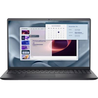 Ein Laptop zeigt einen Kalender für den 7. November an, auf dem eine Videokonferenz hervorgehoben ist. Der Hauptbildschirm zeigt ein digitales Dashboard „Innovationen".