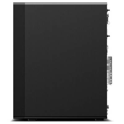 Ein eleganter, schwarzer Desktop-Computer-Turm aus der Seitenansicht, der ein minimalistisches, modernes Design mit verschiedenen Anschlüssen und Steckplätzen zeigt.