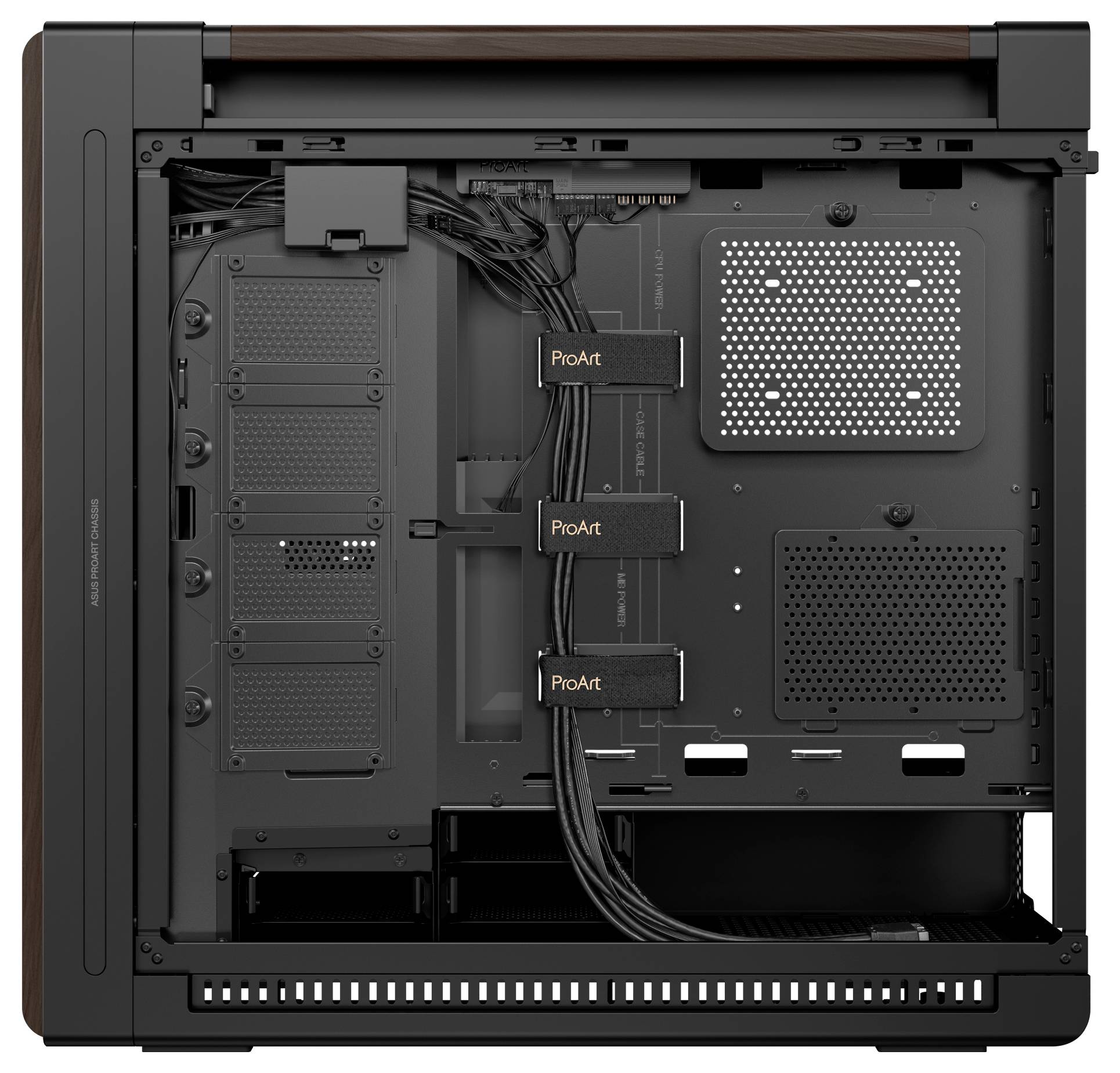 Das Bild zeigt eine Box für das ASUS ProArt PA602-Gehäuse mit dem Produktbild und Spezifikationen auf der Seite.