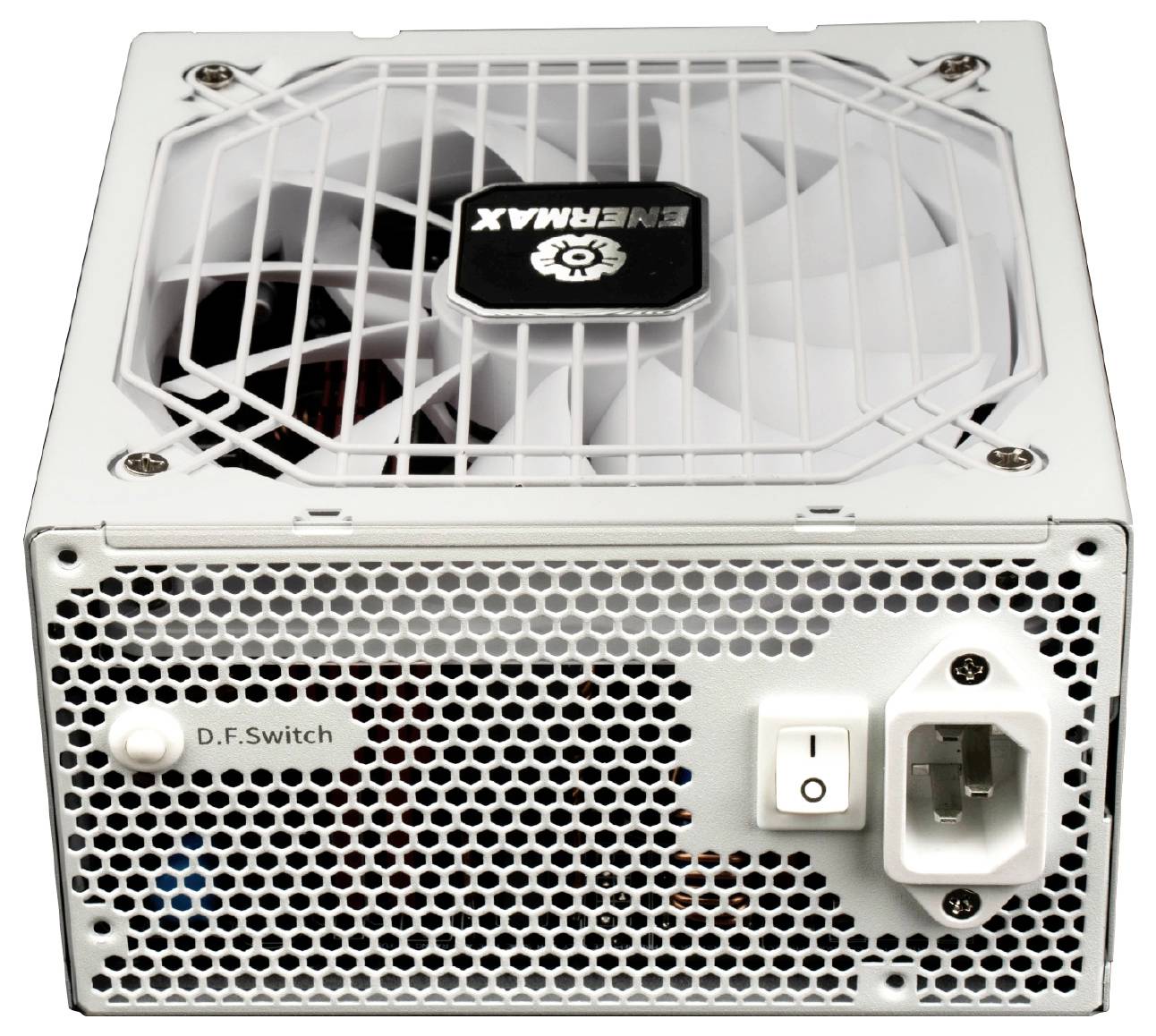 Enermax modulares Netzteil-Panel mit mehreren beschrifteten Anschlussanschlüssen: PCI-E, CPU, 12V-2x6, Motherboard und SATA/Molex-Stecker.