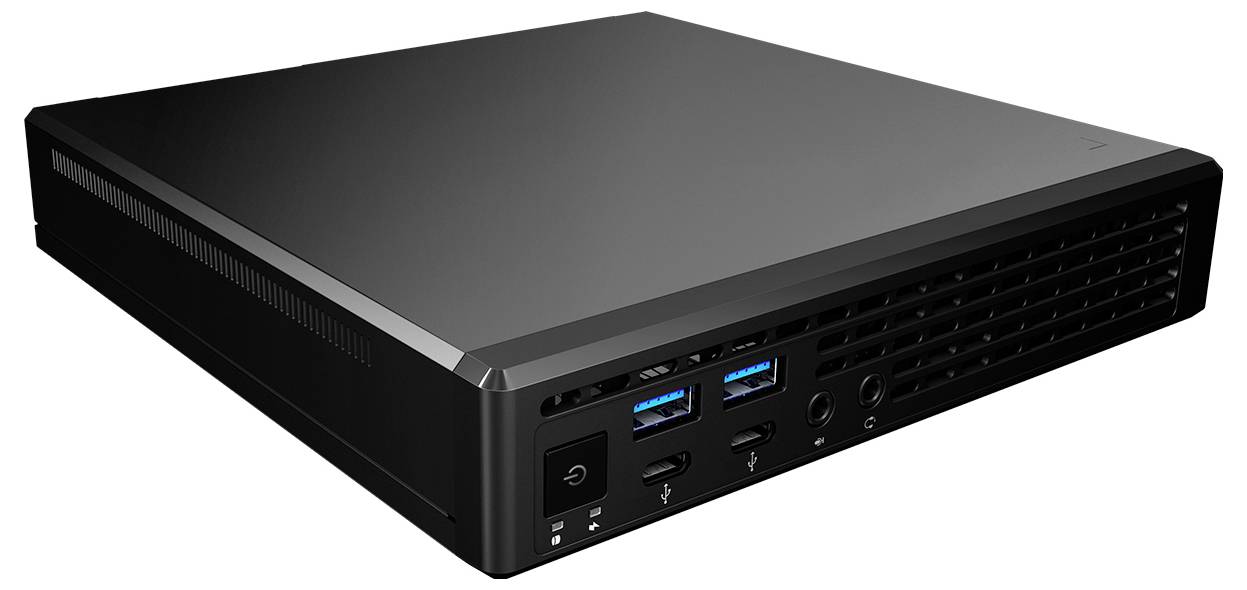 Schwarze Lenovo ThinkStation P3 Tower-Workstation mit vorderer Wabenstruktur-Blende und vorderen Ein-/Ausschalter-, USB- und Audioanschlüssen.