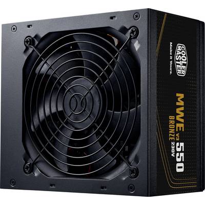 Netzteil »Cooler Master MWE 550 Bronze 230V« mit Lüfter und sichtbarer Produktkennzeichnung. Konzipiert für Desktop-Computer.