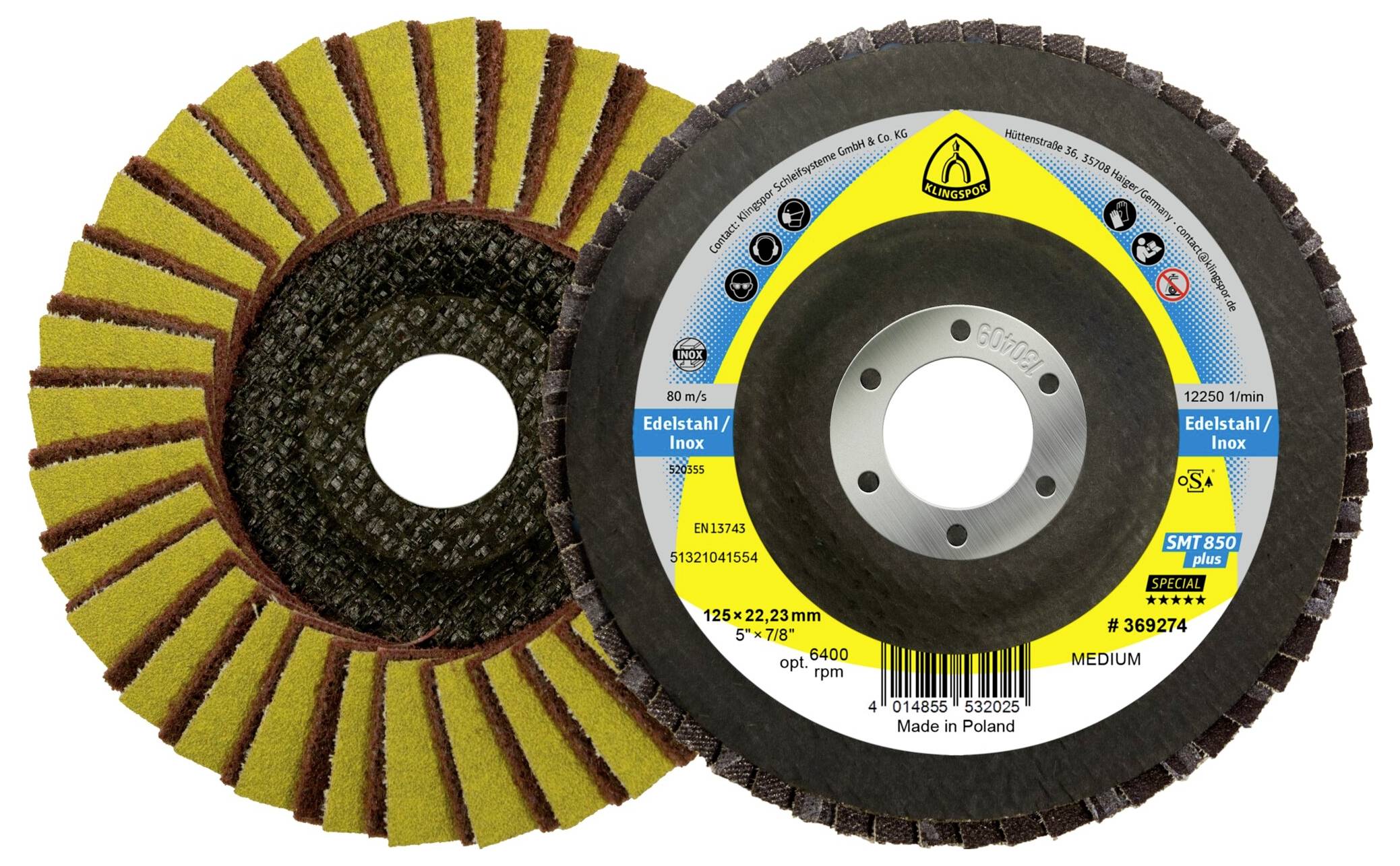 Klingspor 312560 SMT 850 Schleifmopteller Kombination, 125 x 22,23 mm Korn 80 Medium gewölbt 125 mm 5 St.