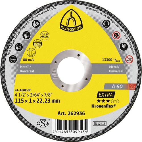 Klingspor A 60 Extra 262936 Trennscheibe gerade 115 mm 25 St. Edelstahl