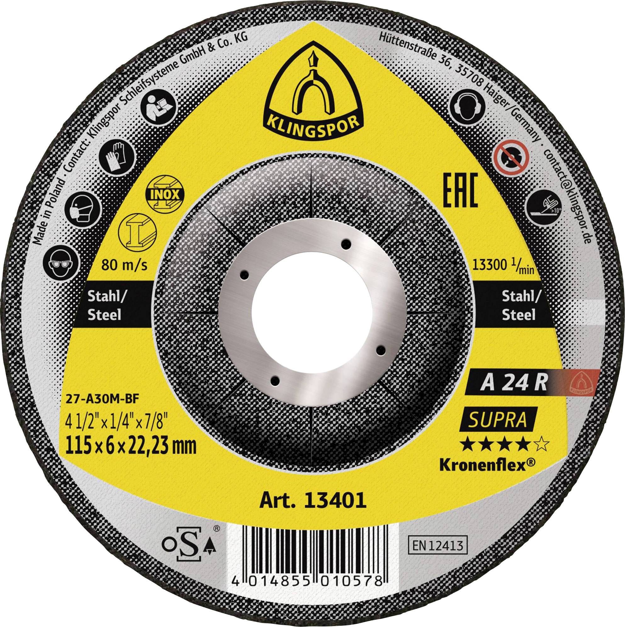 Klingspor A 24 R 13401 Schruppscheibe gekröpft 115 mm 10 St. Stahl, Edelstahl