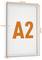 Posterrahmen mit „A2" in orangefarbenem Text. Abmessungen: 450 mm Breite, 625 mm Höhe, 25 mm Rahmendicke, 12 mm Tiefe.