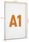 Posterrahmen mit beschrifteten Abmessungen: 625 mm Breite, 870 mm Höhe, 25 mm Rand, 12 mm Tiefe, mit großem orangefarbenem "A1"-Text in der Mitte.