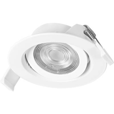 'Eingebauter LED-Einbaustrahler mit weißem Zierring und verstellbarem Halter.'