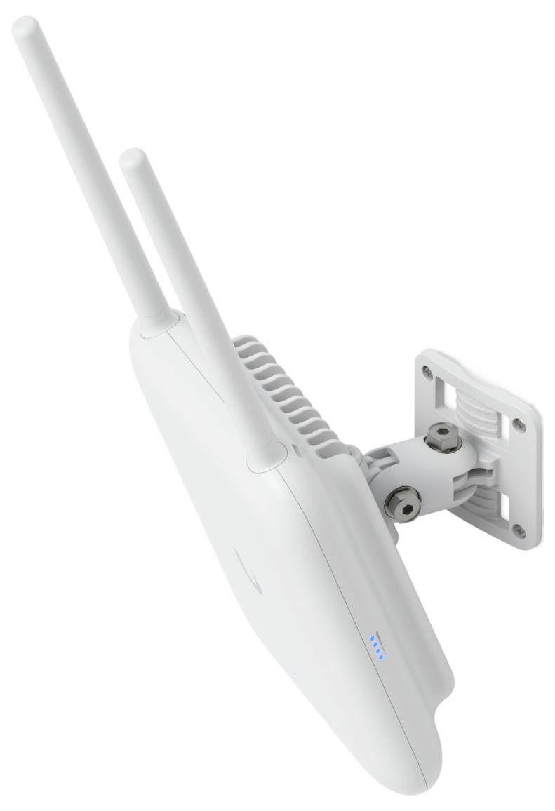 Ein weißer, an der Wand montierter kabelloses Gerät mit zwei nach oben angewinkelten Antennen zur Verbesserung der Netzwerkabdeckung.