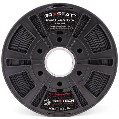 Schwarze 3DXSTAT ESO-Flex TPU-Filamentspule mit der Beschriftung „Color: Black" und „Made in the USA."
