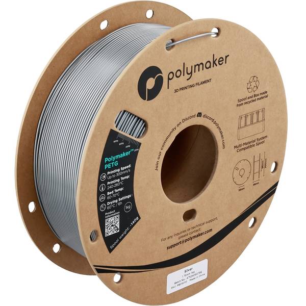 Polymaker PB05010  Filament PETG Highspeed Filament 1.75 mm 1000 g Silver, Silber  1 St.